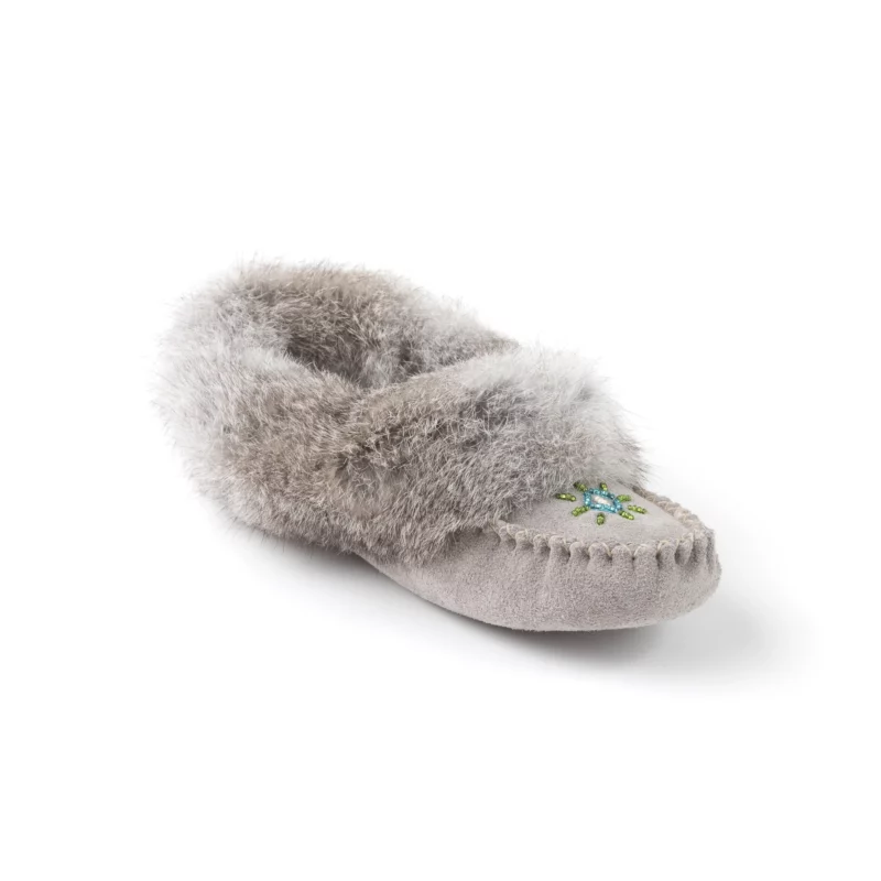 Tänionnienha’ (Lapin) en fourrure de lapin - Mocassin en cuir femme